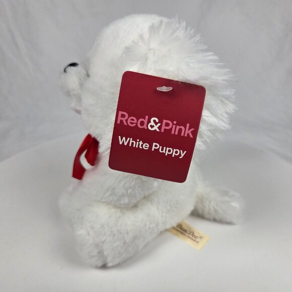 Dan Dee White Puppy Stuffed Animal with a red bow 7" NWT - Picture 2 of 7